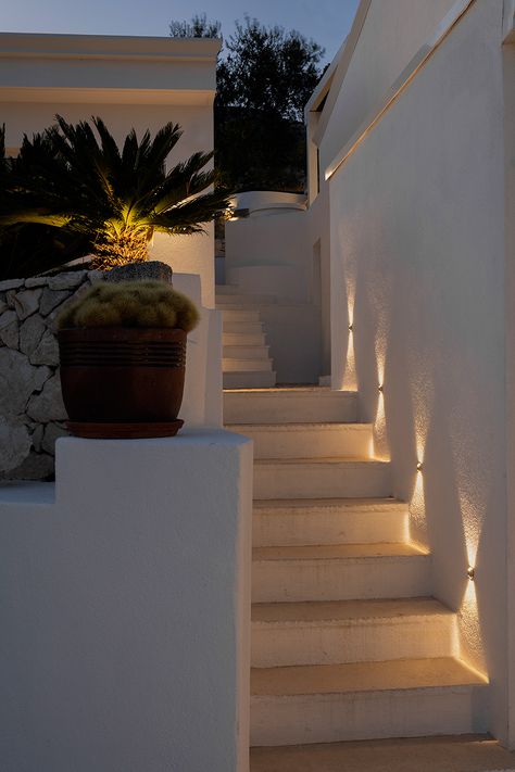 Private residence - L&L Luce&Light Stairs Lighting Ideas, Stairs Wall Design, Staircase Lighting Ideas, Stairs Lighting, Led Stair Lights, Outside Stairs, Landscape Stairs, Step Lighting Outdoor, Stair Lights