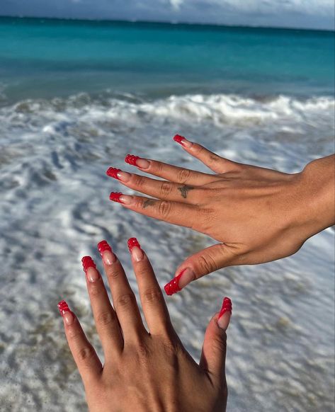 Red French tips, perfect for the beach. Gel X extensions.

#filipino #nails #pressonnails #customnails #preset #nailart #nailsofpinterest #nailstyle #nailsoftheday #naildesign #beauty #nailtech #nailinspo #nailpro Red Beach Nails, Red Beach, Nail Pro, Beach Nails, Nail Tech, Red Nails, Press On Nails, Nail Inspo, Nail Designs