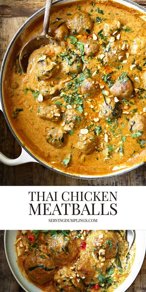 Thai Chicken Meatballs, Meatloaf Stuffed, Peanut Butter Sauce, Red Curry Paste, Thai Chicken, Chicken Meatballs, Peanut Sauce, Curry Paste, Butter Sauce