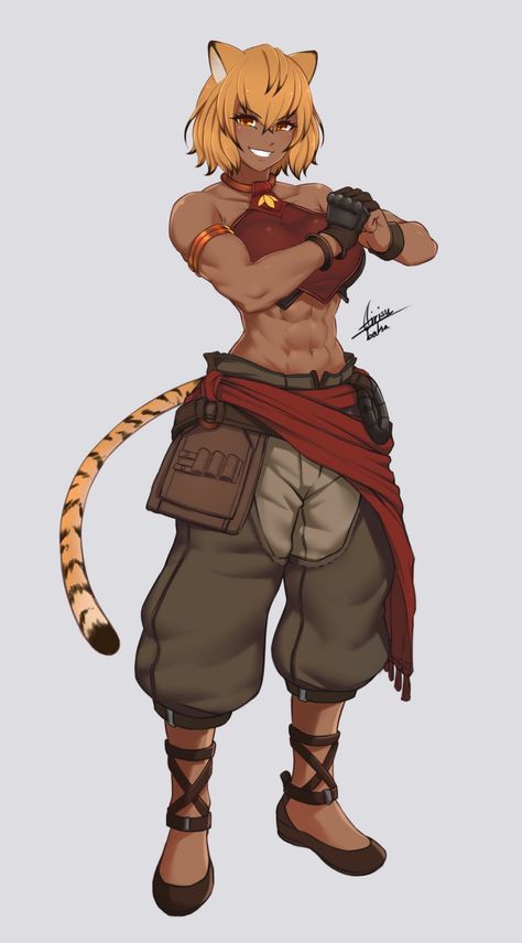 Tiger Girl, Tomboy Art, Demon Girl, 판타지 아트, 만화 캐릭터, Monster Girl, 영감을 주는 캐릭터, Female Character Design, Tiger Print