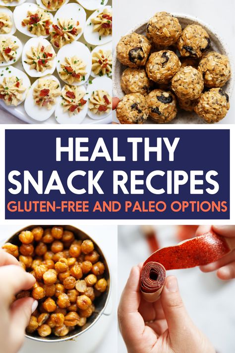 We all love snacking, sometimes to curb the hunger between meals or sometimes, just because we need a treat. Whatever the reason, it's always a good idea to have healthy, nutrient-dense snacks on hand! Here is a list of our favorite homemade gluten-free  healthy snacks! This list includes many that are also dairy-free, Paleo and Whole30 friendly! Kitchen Website, Gluten Free Snacks Healthy, Healthy Snack Recipes, Real Food Snacks, Lexi's Clean Kitchen, Healthy Homemade Snacks, Healthy Snacks To Make, Delicious Paleo Recipes, Healthy Sweet Snacks