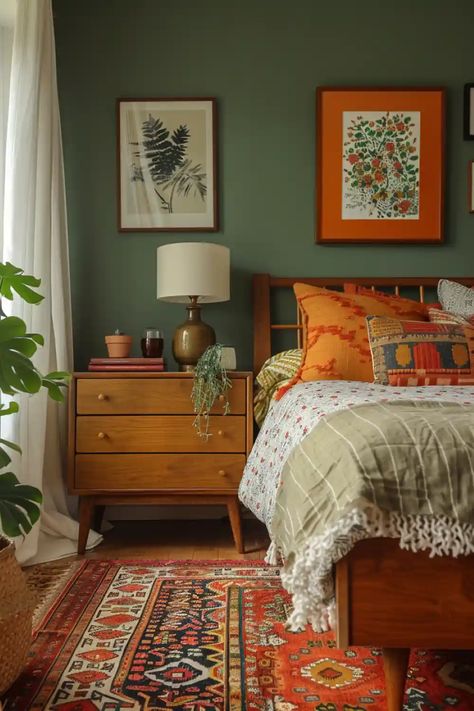 25 Stunning Green Accent Wall Ideas for Bedrooms - DailyHomeSafety Green Statement Wall, Statement Walls Bedroom, Statement Wall Ideas, Green Accent Wall, Ideas For Bedrooms, Green Accent Walls, Accent Wall Ideas, Bedroom Orange, Accent Wall Bedroom