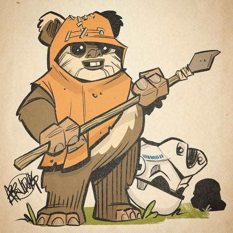 Wicket Star Wars, Star Wars Ewok Art, Ewok Illustration, Ewok Drawing, Ewoks Star Wars, Wicket Ewok, Inspiration Poses, Warwick Davis, Star Wars Painting