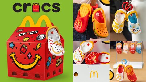 McDonald’s and Crocs are serving up a Happy Meal that’s bound to put a spring in the step of adults and kids alike. Mcdonalds Crocs, Crocs With Jibbitz, Ikea Art, Happy Meal Box, Chicken Mcnuggets, Crocs Fashion, Limited Edition Packaging, Preppy Stickers, Barbie Doll Set