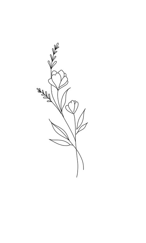 Flower Line Tattoo Design, Dainty Flower Design, Small Floral Tattoo Ideas, Fineline Flower Drawing, Small Floral Fine Line Tattoo, Fine Line Flower Tattoo With Stem Writing, Delicate Fine Line Flower Tattoo, Floral Tattoo Design Minimalist, Line Work Flower Tattoo Simple