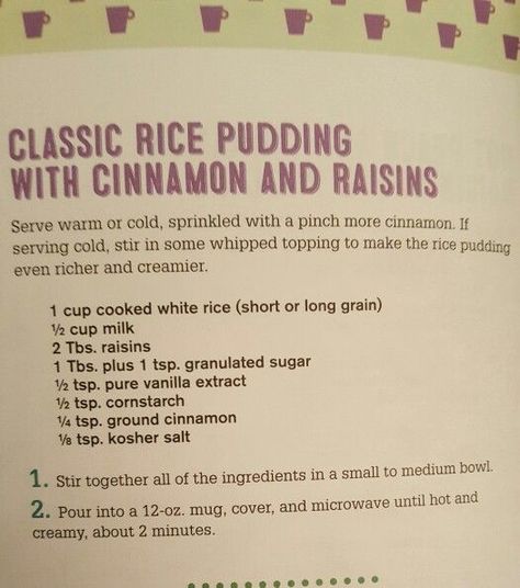 Rice Pudding Recipe Baked, Pudding In A Mug, Dessert In A Mug, Rice Pudding Recipes, Milk Tart, Rice Pudding Recipe, Rice Side, Rice Side Dishes, Muffin Tin Recipes