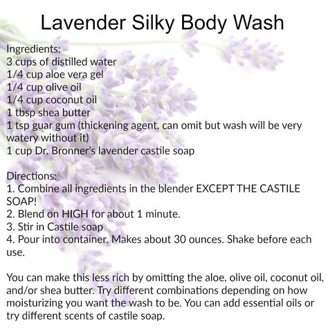 Natural Body Wash Recipe, Shower Gel Recipe, Herbal Body Wash, Body Wash Recipe, Diy Body Wash, Homemade Body Wash, Lavender Body Wash, Natural Recipes, Body Butters Recipe