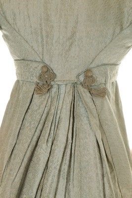 Lot 31 - An ice-blue figured silk pelisse robe, circa Jane Austen Costume, Regency Women, Historical Fashion 1700s, 1820s Fashion, Regency Era Fashion, Regency Fashion, Regency Era, Clothing Details, Historical Costume