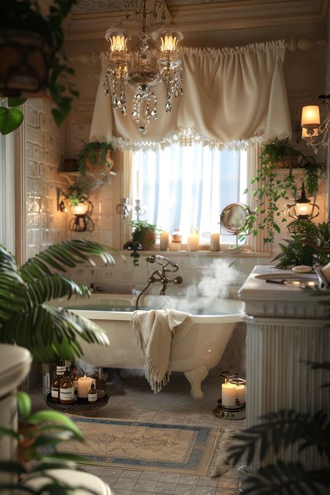 Transform Your Bath into a Spa: Elegant & Cozy Bathroom Design Ideas Bathtub In Bedroom Ideas, Bathtub Decor Tub Surround, Bathtub In Bedroom, Cozy Bathroom Design, Fairy Bathroom, Romantic Bathroom, Bathtub Aesthetic, Classy Bathroom, Romantic Bathrooms