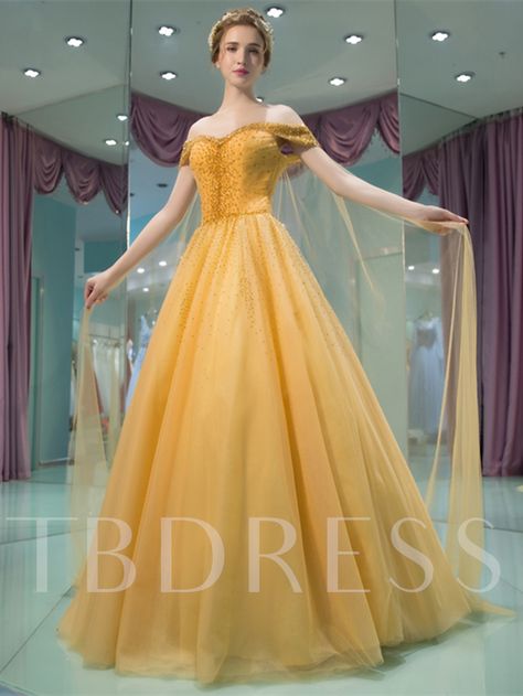 Yellow Prom Dress Short, Court Train Prom Dress, Yellow Prom Dresses, Modest Prom Dress, Beaded Prom Dresses, Yellow Prom, Prom Dresses Off The Shoulder, Evening Dress Patterns, Yellow Gown