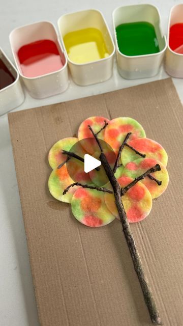 Amy Powell - Learning&ExploringThroughPlay on Instagram: "COLOURFUL AUTUMN TREE TOPS 🍂🍃
SAVE to remember to give it a go. ✨ After doing an ice cream version of this art technique in the summer I wanted to do an Autumn tree one too. 

Recycled cardboard, cotton wool pads, a few sticks and you’re good to go! Lots of fun and really cheap and simple to do! 

Give it a try! 
Love Amy x x

#learningthroughplay #playbasedlearning #earlylearning #sensoryplay #invitationtoplay #playmatters #preschool #play #kidsactivities #earlyyears #montessori #homeschool #toddleractivities #earlychildhoodeducation #eyfs #learningathome #montessoriathome #kids #education #playathome #finemotorskills #homeschooling #playideas #preschoolactivities #learningisfun #openendedplay #letthembelittle #playislearning #ou Montessori Fall Art, Autumn Tree Craft Preschool, Autumn Eyfs Activities, Autumn Eyfs, Senior Living Activities, Playbased Learning, Kindergarden Activities, Tree Study, Eyfs Activities