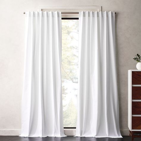 Modern Curtains and Drapes | CB2 White Cotton Curtains, Tab Design, Dining Room Curtains, Double Rod Curtains, Living Room Decor Curtains, White Panel, Double Curtains, Custom Drapes, Curtain Hardware