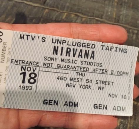 Mtv Unplugged Nirvana, Nirvana Mtv Unplugged, Nirvana Concert, Nirvana Unplugged, Ticket Sticker, Nirvana Music, 27 Club, Music Studios, Mtv Unplugged