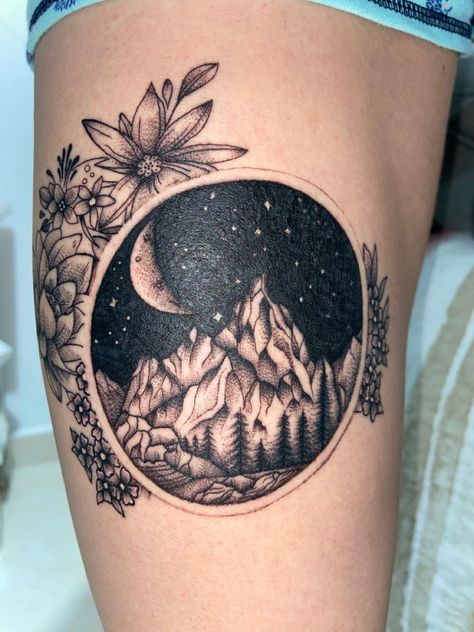 Dark Rib Tattoo, Mountain Cover Up Tattoo, Cover Up Tattoos Ribs, Moon Nature Tattoo, Coverup Wrist Tattoos For Women, Tattoos Ribs, Moonlight Tattoo, Tattoo Coverups, Moose Tattoo