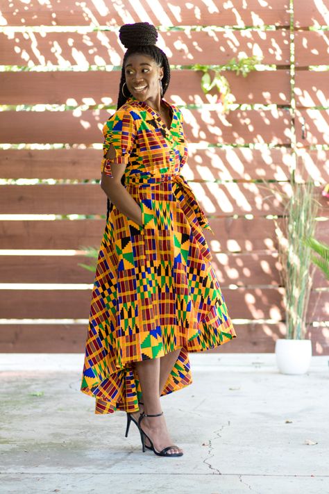 Kente Maxi Dress, High Low African Dress, Kente Designs, Ankara High Low Dress, High Low African Print Dress, Ankara Flare Dress, Corset Chitenge Dress, Flare Long Dress, African Traditional Wear