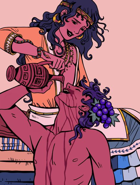 Dionysus And Ariadne, Greek Mythology Humor, Greek Mythology Gods, Achilles And Patroclus, Greek Gods And Goddesses, Greek And Roman Mythology, Greek Mythology Art, Lore Olympus, Roman Mythology