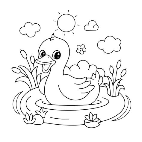 Vector hand drawing duck coloring pages ... | Premium Vector #Freepik #vector #cartoon-art #funny #funny-character #cute-cartoon Duck Cartoon Drawing, Duck Coloring Pages, Duck Drawing, Duck Cartoon, Art Funny, Funny Character, Vector Cartoon, Psd Icon, Vector Hand