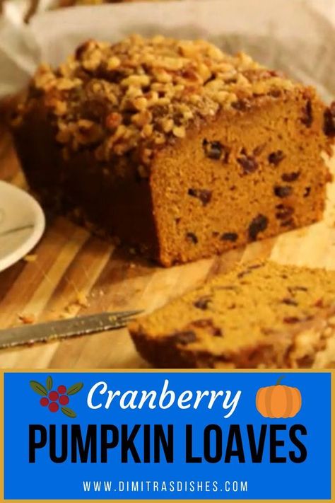 Enjoy fall flavors in this easy-to-make cranberry pumpkin spice loaves. These breads freeze well and are great as a homemade gift. #breadrecipes #falldesserts #dimitrasdishes #pumpkinrecipes #holidaydesserts Pumpkin Loaves, Pumpkin Cranberry Bread, Cranberry Pumpkin, Cranberry Bread Recipes, Starbucks Pumpkin Bread, Healthy Pumpkin Bread, Pumpkin Loaf, Pumpkin Smoothie, Pumpkin Pie Mix