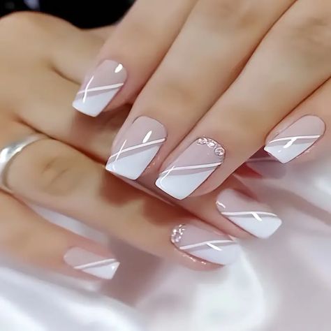 Nail Shapes Square, Elegant Touch Nails, Candy Cane Nails, Spring Acrylic Nails, French Manicure Nails, Temu App, Easy Nails, Trendy Nail, Trendy Nail Art