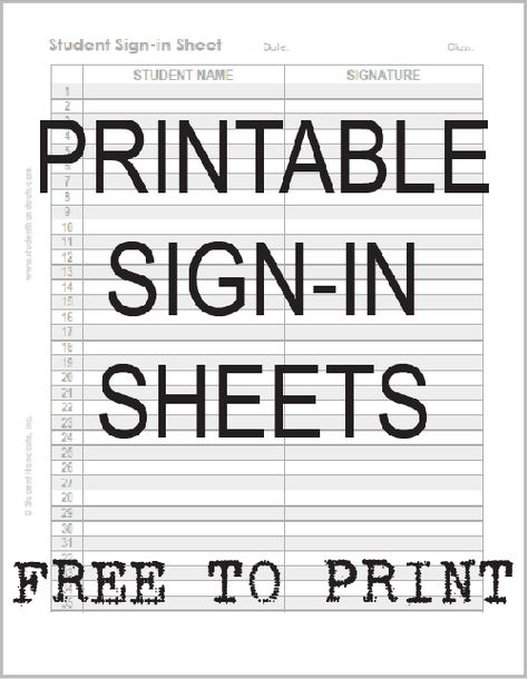 Free Printable Sign-in Sheets | Student Handouts Sign Out Sheet, Attendance Tracker, Attendance Sheet, Student Attendance, Sign In Sheet, Name Signature, Educational Websites, Online Website, Teacher Classroom