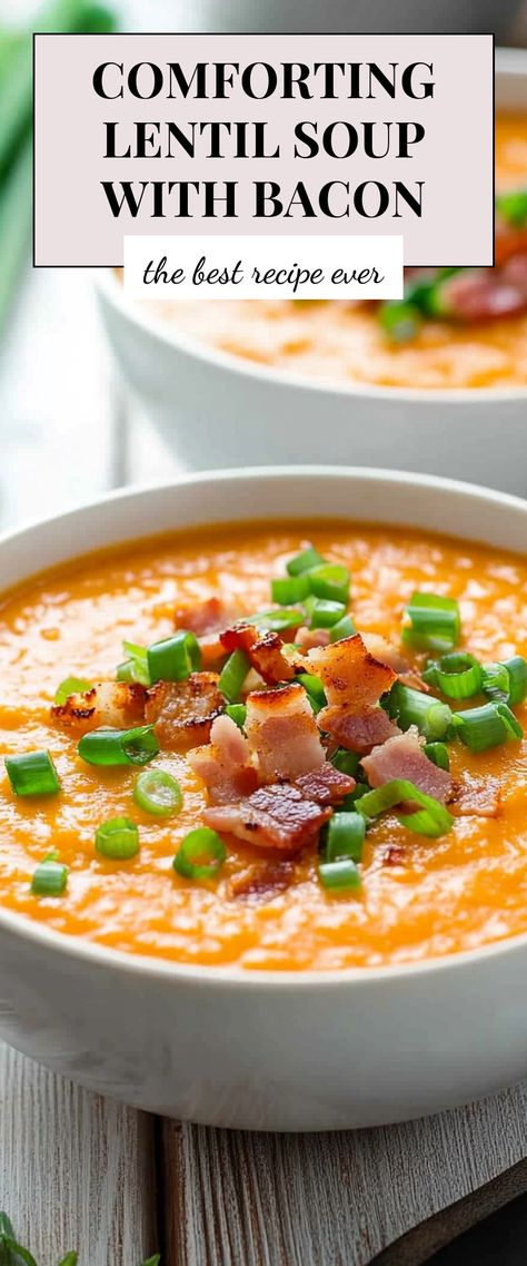 Image for Comforting Lentil Soup with Bacon Lentil Soup With Bacon, Lentil And Bacon Soup, Easy Lentil Soup, Fall Soups And Stews, Soup With Bacon, Soup Lovers, Meal With Friends, Stews Recipes, Hearty Soup Recipes