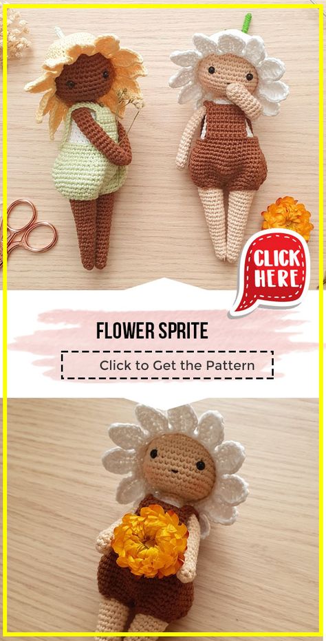 crochet Flower Sprite easy pattern - Easy Crochet amigurumi Pattern for Beginners. Click to Get the Pattern #amigurumi #crochetpattern #crochet via @shareapattern.com Flower Sprite, Easy Crochet Amigurumi, Crochet Fairy, Confection Au Crochet, Pola Amigurumi, Beginner Crochet Projects, Crochet Simple, Crochet Amigurumi Free, Crochet Cushions