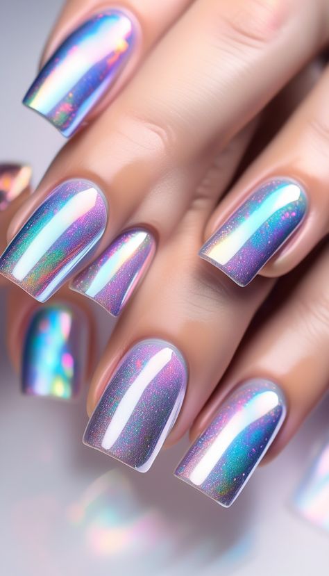 Holographic unicorn chrome nails Halo Nails, Unicorn Nails Designs, Lace Nail Art, Easter Nail Designs, Nail Effects, Unicorn Nails, Chrome Nails Designs, Romantic Nails, Lace Nails