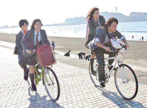 Bike Riding Aesthetic, Bike Couple, Japanese Couple, Bike Illustration, Your Lie In April, Riding Bike, Film Images, Japanese Movies, Aesthetic Japan