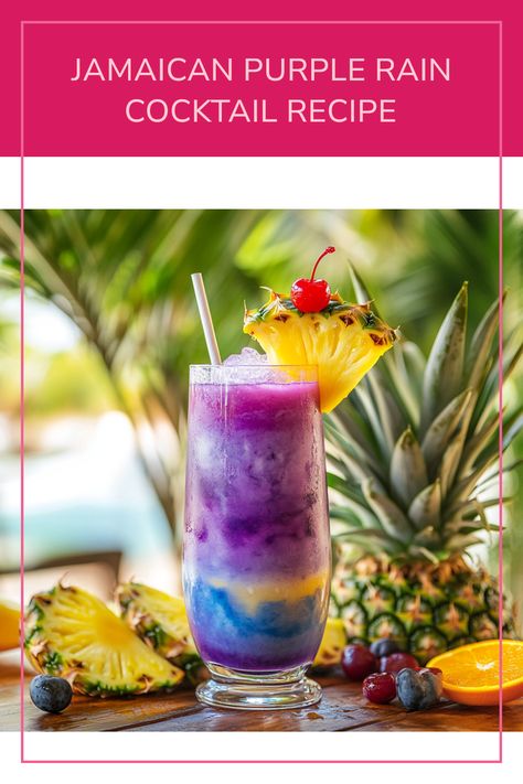 Looking to escape to the islands this summer? Try out this vibrant Jamaican Purple Rain cocktail that will transport your taste buds right to paradise! With a mix of delicious tropical flavors and a bold purple hue, this drink is perfect for backyard barbecues, sunny days by the pool, or cozy nights with friends. It's a sweet and satisfying beverage that refreshes while inviting fun vibes. Whip up this easy recipe at your next gathering for an exotic twist that everyone will love. Get ready to sip your way to summer relaxation! Purple Rain Drink, Purple Rain Cocktail, Rain Cocktail, Purple Cocktails, Fruity Cocktail, Fun Vibes, Light Rum, Fruity Cocktails, Mini Vacation