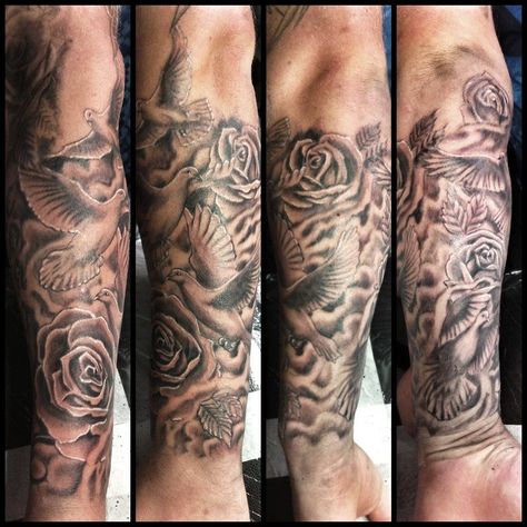 Half Sleeve Tattoos Forearm, Dove Tattoos, Men Tattoos Arm Sleeve, Forarm Tattoos, Forearm Tattoo Design, Forearm Sleeve Tattoos, Cloud Tattoo, Cool Forearm Tattoos, 4 Tattoo