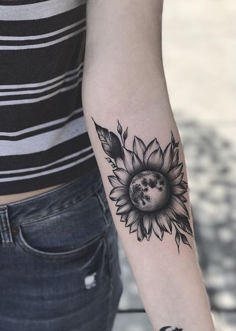 Meaning Art, Cosmic Tattoo, Wife Tattoo, Shin Tattoo, Vibrant Aesthetic, Movie Tattoos, Moon Tattoo Designs, Sunflower Tattoos, Shoulder Tattoos For Women