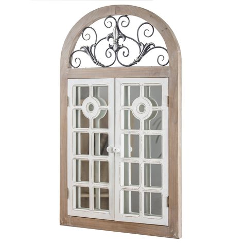 American Art Decor Arch Window Shutter Wall Vanity Mirror, Multicolor Mirror Accent Wall, Wall Vanity Mirror, Shutter Mirror, Shutter Wall, Window Shutter, Arch Window, Farmhouse Mirrors, Wall Vanity, Rustic Window