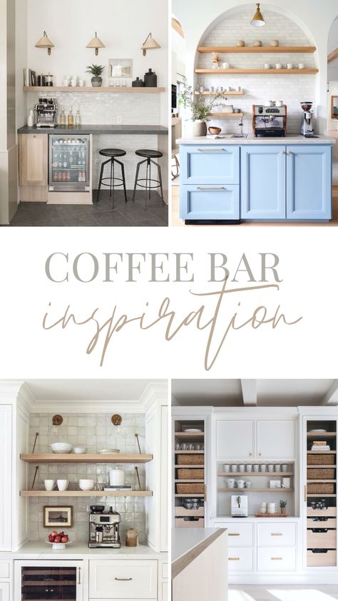 Built-In Coffee Bar Inspiration — Farmhouse Living Coffee Bar Built In, Built In Coffee Bar, Coffee Bar Ideas Kitchen Counter, Coffee Essentials, Bar Nook, Coffee Bar Station, Farmhouse Coffee Bar, Diy Coffee Bar, Coffee Bar Design