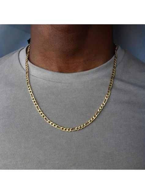 Gold  Collar  Zinc Alloy   Embellished   Men's Fashion Jewelry Chain Necklace Men, Figaro Necklace, Figaro Chain Necklace, Necklace Men, Mens Chain Necklace, Chain Fashion, Figaro Chain, Long Chain Necklace, Necklace For Men