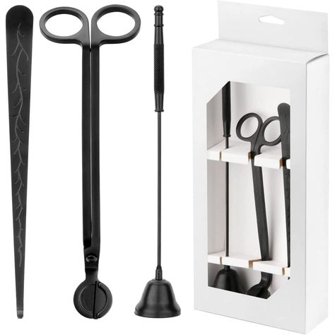 PRICES MAY VARY. You will get candle care kit 3 in 1, which includes: wick trimmer to trim your candle wick, candle wick snuffer and candle wick dipper. Our candle accessory set of 3 pcs is perfect accessories for any candle lover This candle set makes of high-quality stainless steel and coated with black paint for long life and durability. Candle wick cutter sized 7.28 inch long, candle snuffer sized 8.25 inch long and candle wick trimmer sized 7.87 inch long Easy to use. Use candle cutter wick Candle Wick Trimmer, Wick Trimmer, Candle Wick, Black Candle, Candle Care, Candle Snuffer, Care Kit, Black Candles, Candle Accessories