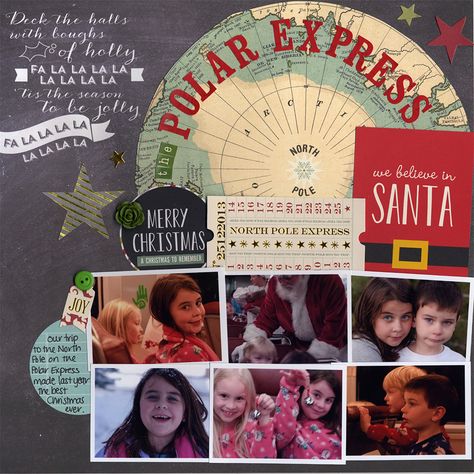 Made with Scrapbook.com's December Kit Club Kit - Joyful Christmas. Branson Christmas, Polar Express Christmas Party, Winter Scrapbook Layouts, Christmas Scrapbook Pages, Christmas Scrapbook Layouts, The Polar Express, Scrapbook Storage, Christmas Layouts, Scrapbook Layout Sketches