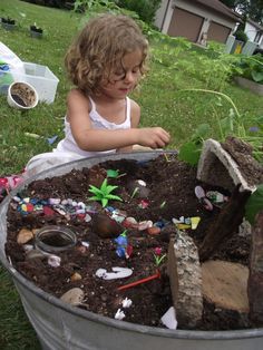 Their own spot to dig, plant, whatever they want in a wash bin. Backyard Playset, Fairy Garden Containers, Lasso The Moon, Outdoor Play Space, Outdoor Play Spaces, Play Garden, Sensory Garden, Children's Garden, Natural Playground