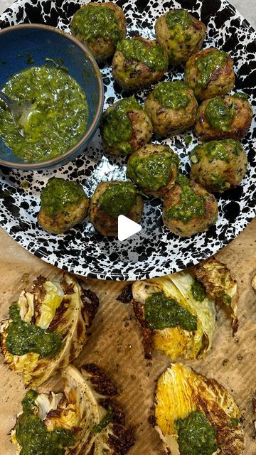 Catherine Pla on Instagram: "Chimichurri Turkey Meatballs🌿These meatballs are super-flavorful due to the addition of herby chimichurri, which also serves as the condiment. Feel free to substitute ground chicken or beef or lamb. I used parsley and cilantro, and although parsley is essential to traditional chimichurri, you could add any tender herb you like. Makes 12 large meatballs.

Chimichurri:
2 c packed parsley and cilantro leaves (tender stems ok)
3 cloves garlic, smashed (or 1 head roasted garlic)
½ c extra virgin olive oil
½ t salt
3 T red wine vinegar
2 t dried oregano
Pinch red pepper flakes
½ t ground black pepper

Meatballs:
½ c panko or other bread crumbs
1 egg, lightly beaten with a fork
¼ c chimichurri
2 T water
1 lb ground turkey
½ t kosher salt

Preheat oven to 400 degrees. Large Meatballs, Lamb Meatballs, Turkey Meatballs, Wine Vinegar, Ground Chicken, Red Wine Vinegar, Ground Turkey, Red Pepper Flakes, Roasted Garlic