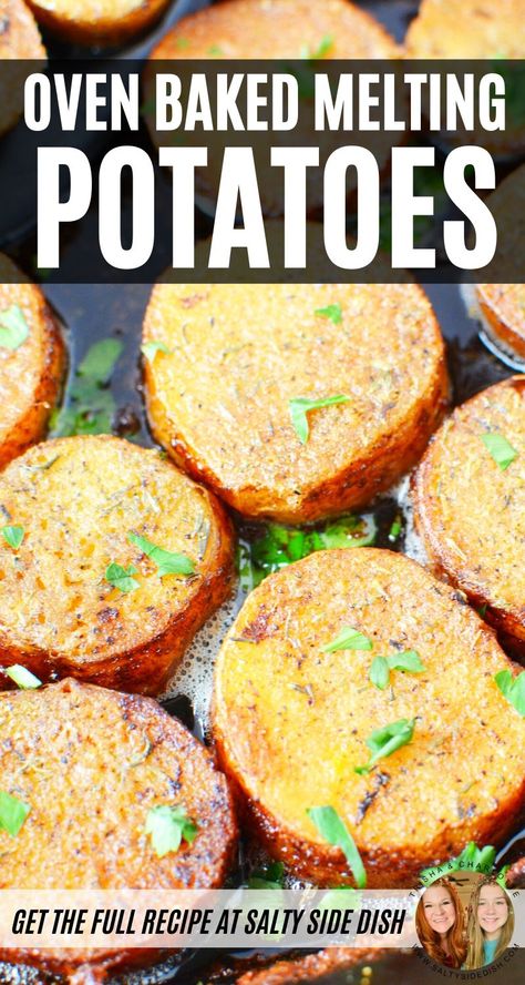 Sliced Russet Potato Recipes Baked, Oven Potato Slices, Melted Potatoes Recipe, Potato Coins Baked, Oven Sliced Potatoes Recipes, Russet Potato Oven Recipes, Oven Baked Russet Potatoes, Potato Casserole No Cheese, Sheet Pan Sliced Potatoes