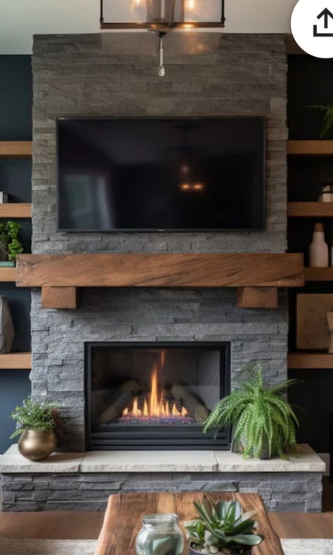 Modern Fireplace Tv Wall, Fireplace Tv Wall Ideas, Fireplace Wall Ideas With Tv, Wood Beam Fireplace, Beam Fireplace, Tv Wall Ideas, Design Fireplace, Wooden Accent Wall, Electric Fireplace Wall