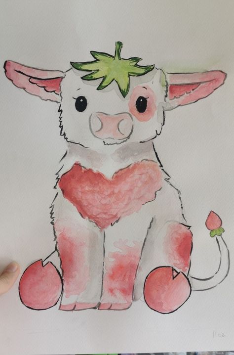 Fluffy Cows Drawing, Highland Cow Drawing Easy, Fluffy Cow Drawing, Baby Cow Drawing, Strawberry Cow Drawing, Cows Drawing, Cute Cow Drawing, Spooky Animals, Cow Drawings