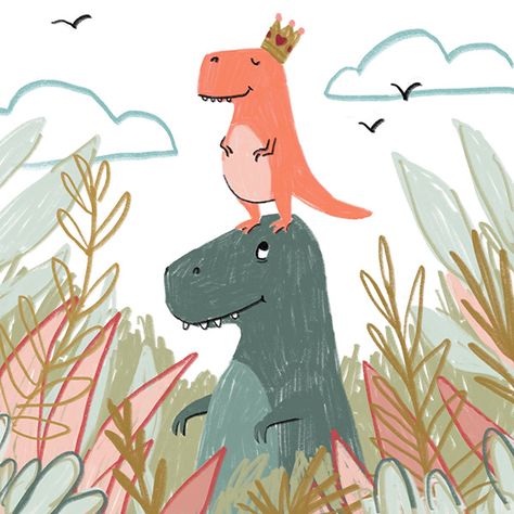 Dinosaur T-Rex children's illustration - baby t-rex by Natalie Lundeen Dinosaur Illustration, Dinosaur Nursery, Children's Illustration, Kids Drawings, A Dinosaur, Dinosaur Kids, Kids' Book, Childrens Illustrations, Children's Book Illustration