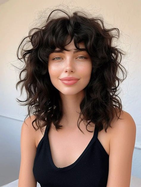 Punk Curly Haircut, Punk Hair Curly, Shaggy Bob Curly Hair, Curly Shag Haircut Medium, The Shag Haircut, Shag Haircut Ideas, Curly Shag Haircut, Curly Head, Natural Curly Hair Cuts