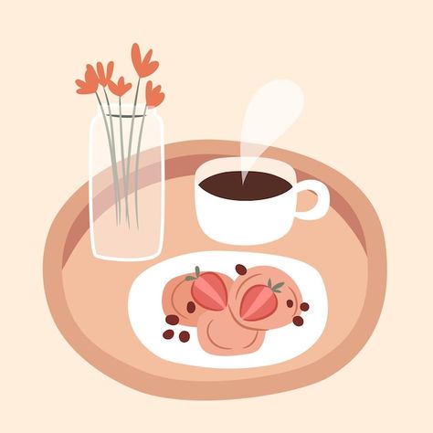 Breakfast In Bed, Premium Vector, Graphic Resources, White Background, Vector Illustration, Bed, White