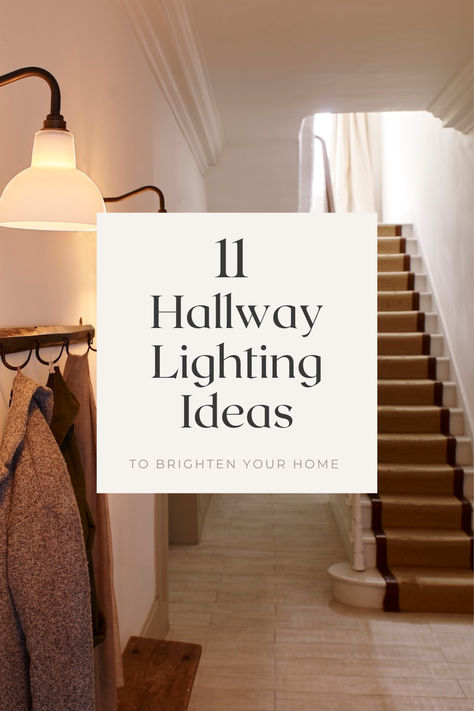 A spacious hallway with opal glass wall lights. Sconces On Stairs, Sconces In Hallway Ideas, Hallway With Wall Lights, Lamp In Hallway, No Light Hallway Ideas, Hallway Strip Lighting, Entryway Hallway Lighting, Entrance Way Lighting, Corridor Lamp Ideas