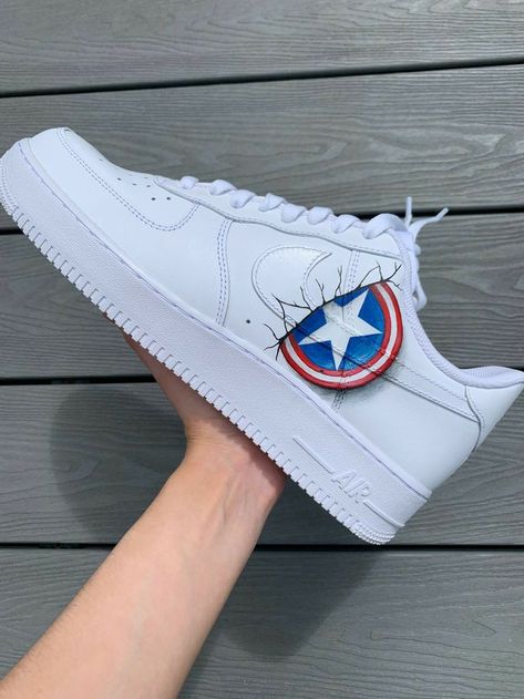 #nikeair #sneakers #nikeairforce Marvel Shoes Painted, Customising Shoes, Boots Painting, Painted Af1, Custom Trainers, Customised Shoes, Disney Painted Shoes, Marvel Shoes, Shoe Painting