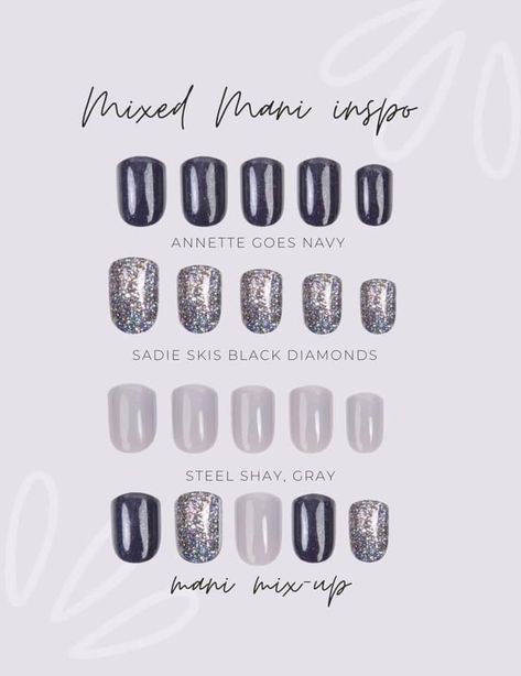 Nails 2022 Trends Winter, Gray Manicure, Dash Nails, Press On Nails Business, Mixed Manicure, Nails Gray, Nails Business, Pink Zebra Recipes, Aspen Nails