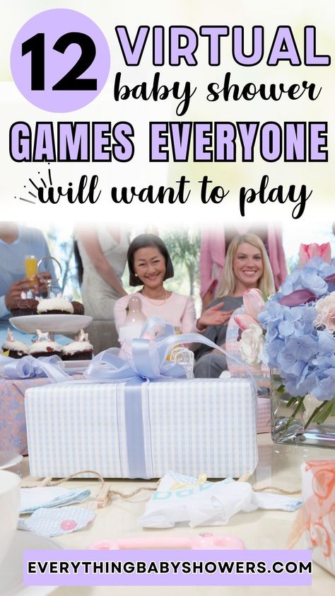 Virtual Baby Shower Games Everyone Will Actually Want to Play - Easy baby shower games that guests will love playing! These are easy baby shower games for all baby shower themes baby shower ideas | baby shower inspiration | fun baby shower games | virtual baby shower | virtual games Online Baby Shower Games, Virtual Baby Shower Ideas, Baby Shower Game Ideas, Easy Baby Shower Games, Virtual Baby Shower Games, Baby Shower Decorations Neutral, Online Baby Shower, Baby Shower Box, Budget Baby Shower