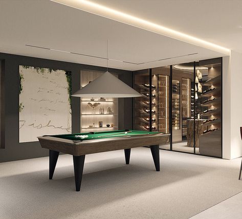 Vienna: Contemporary Elegance by Alina Sulina Design Studio Billiard Room Ideas, Modern Pool Table Room, Basement Pool Table Room, Modern Billiard Room, Table Room Ideas, Pool Table Room Ideas, Heath And Wellness, Pool Room Ideas, Modern Game Room