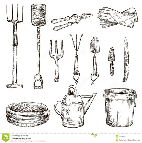 Photo about Set of gardening tools drawings, vector illustration EPS 10. Illustration of garden, gloves, agriculture - 42246575 Gardening Tools Illustration, Garden Tool Organization, Garden Illustration, Garden Drawing, Farm Tools, Thriving Garden, Garden Tool Storage, Vector Art Illustration, Gardening Tools